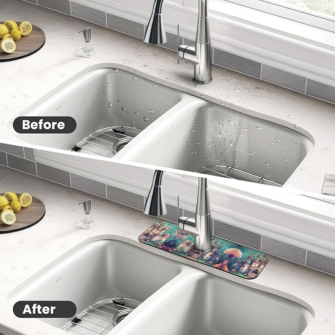 Classical Castle Printed Faucet Absorbent mat, Suitable for bathrooms, Kitchens, and Other Sink Areas.