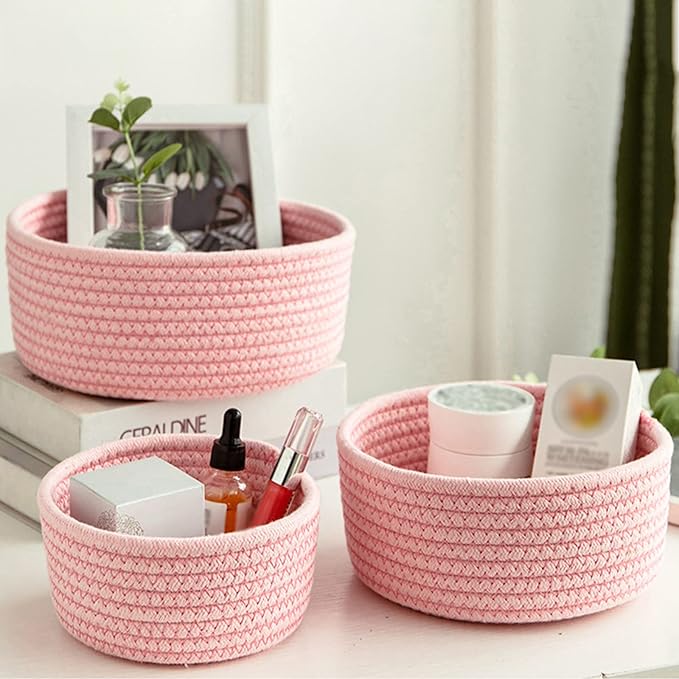 BFYDOAA Cotton Rope Cube Shelf Storage Baskets for Organizing,Decorative Basket for Closet Storage, Baskets for Baby Kid Toys, Soft Cotton Basket Bins for Bathroom Bedroom Organizing