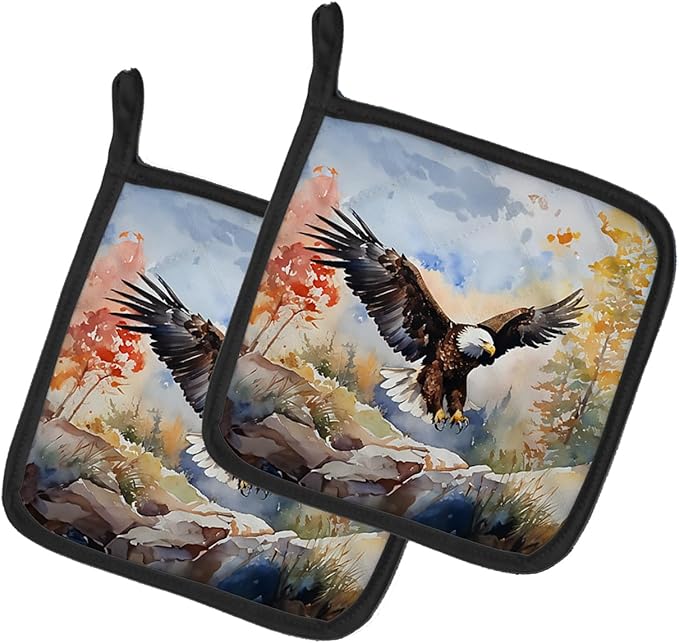 Caroline's Treasures Eagle Pair of Pot Holders Kitchen Heat Resistant Pot Holders Sets Oven Hot Pads for Cooking Baking BBQ, 7 1/2 x 7 1/2
