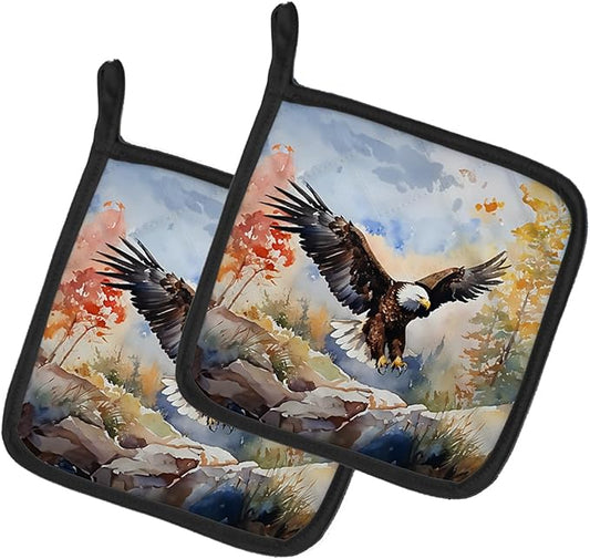 Caroline's Treasures Eagle Pair of Pot Holders Kitchen Heat Resistant Pot Holders Sets Oven Hot Pads for Cooking Baking BBQ, 7 1/2 x 7 1/2
