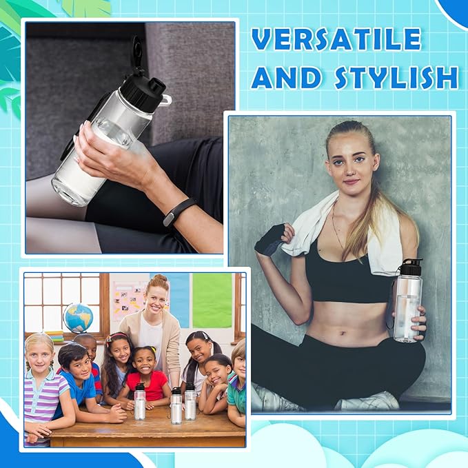 Mifoci 20 Pieces Water Bottle Bulk 17 oz Plastic Water Bottles Bulk Gym Sports Adults Reusable Large Bottles with Leak Proof Flip Top for Party Outdoor (Black)