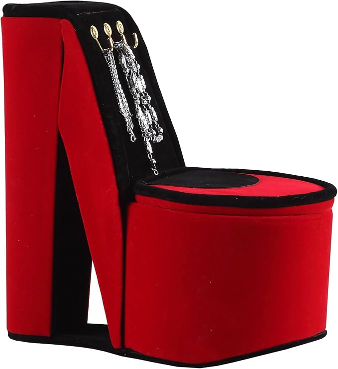 Ore International HBB1821 High Heel Shoe Display with Hooks Jewelry Box, Red Velvet, 9"