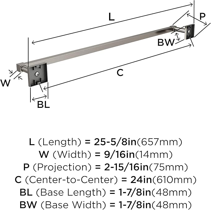 Amerock BH36074G10 | Brushed Nickel Towel Bar | 24 in (610 mm) Towel Rack | Appoint | Bathroom Towel Holder | Bathroom Hardware | Bath Accessories