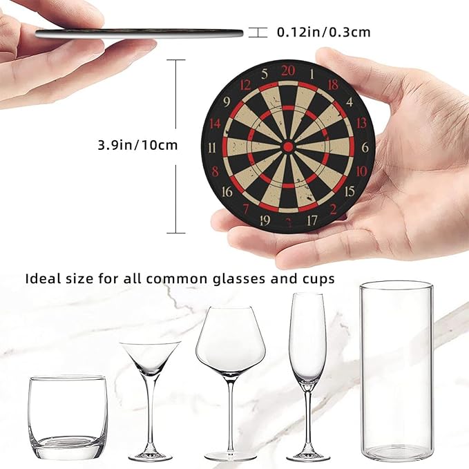 Dart Doard Leather Drinks Coasters with Holder, Set of 6, Suitable for Various Cups