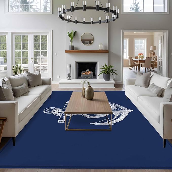 Area Rug 6x9ft, Marine Theme Anchor String Sketch Washable Rugs for Living Room Bedroom, Watercolor Nautical Theme Soft Non-Slip Area Rugs Rectangle Floor Carpet for Dining Room