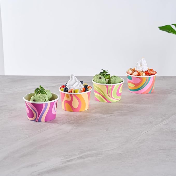Coppetta 8 Ounce Dessert Cups, 200 Greaseproof Ice Cream Cups - Lids Sold Separately, For Hot And Cold Foods, Tropical Twist Paper Yogurt Bowls, Disposable, Sturdy - Restaurantware
