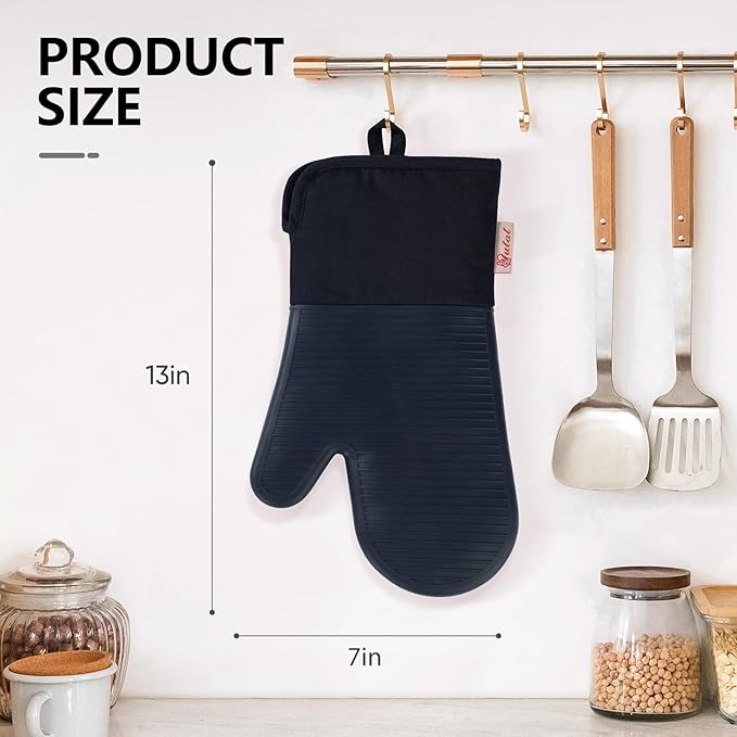 YUTAT Silicone Oven Mitts,High Heat Resistant Up to 500 Degrees,Waterproof Cooking Gloves with Soft Polyester Filling,Kitchen Potholder Set - Perfect for BBQ,Baking and Cooking,DKBlue,2 Pcs Set