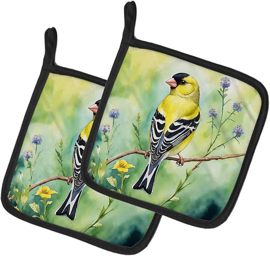 Caroline's Treasures American Goldfinch Pair of Pot Holders Kitchen Heat Resistant Pot Holders Sets Oven Hot Pads for Cooking Baking BBQ, 7 1/2 x 7 1/2