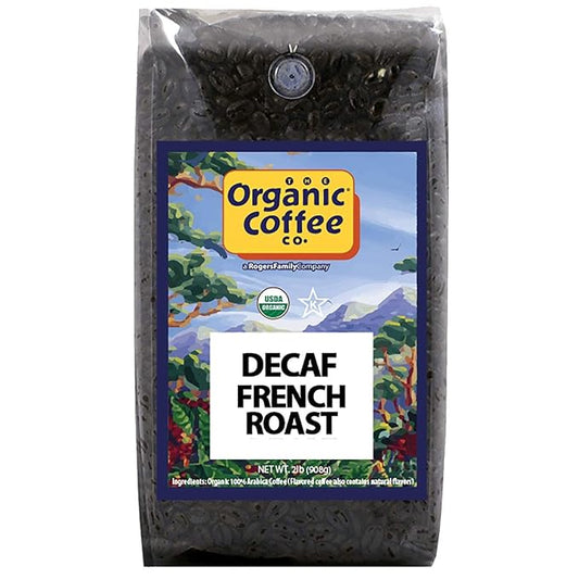 The Organic Coffee Co. DECAF French Roast Whole Bean Coffee 2LB (32 Ounce) Dark Roast Natural Water Processed USDA Organic