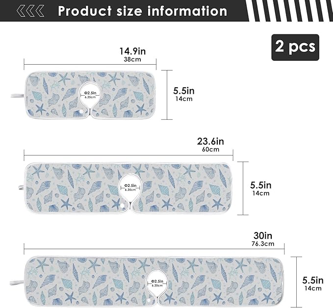 Kitchen Faucet Absorbent Mat,Seashells Starfish Water Splash Guard for Sink, Faucet Drip Catcher Thicken Sponge Microfiber Faucet Water Catcher Mat Sink Absorbent Mat for Kitchen 14x5in 2 Pack