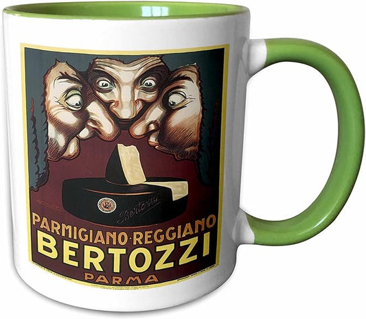 3dRose Vintage Parmigiano-Reggiano Bertozzi Parma Cheese Label 11oz Two-Tone Green Mug