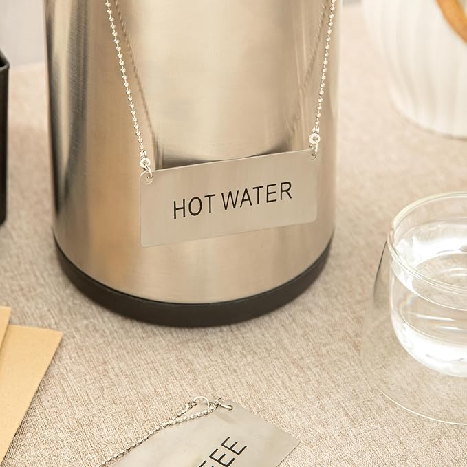 Restaurantware 26 Inches Chafer Urn Chain and 3.5 x 1.6 Inch "Hot Water" Label - 12 Count - Met Lux Stainless Steel Chafing Dish Accessory, Durable, Easy to Use - Label for Catering, Buffet