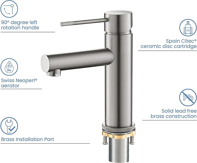 KIBI KBF1010 Solid Brass Single Handle Bathroom Sink Faucet, Circular X Single Hole Bathroom Faucet with Pop Up Drain | High Arc Spout | Brushed Nickel | Corrosion and Rust Resistant