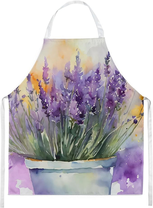Caroline's Treasures Lavender in Watercolor Apron Cooking Kitchen Server Baking Crafts Gardening for Adult Women Men, Unisex, Large, Multicolor