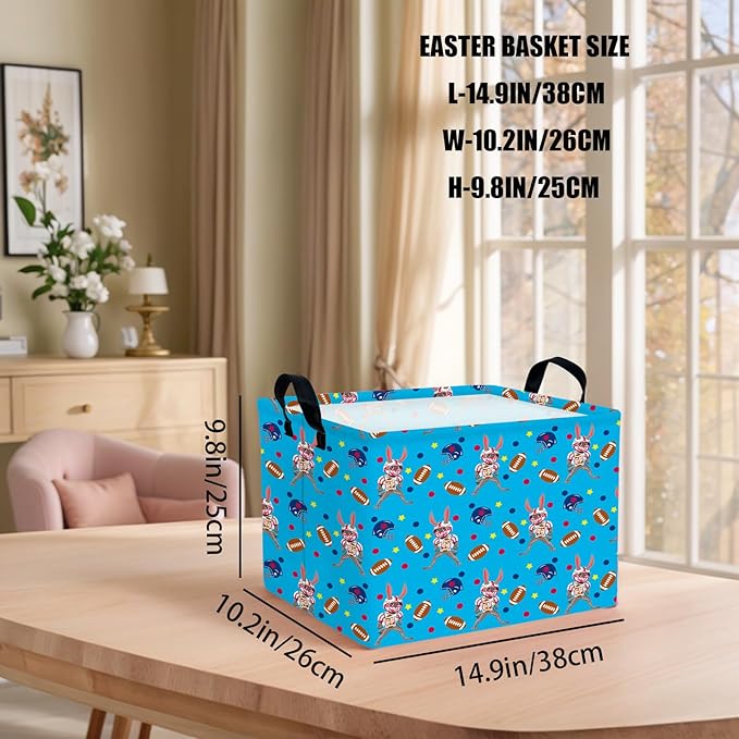 Kid Large Empty Easter Basket Gift Personalized Fabric Bunny Easter Basket for Boy and Girl Room Decor Storage Bin (Rabbit Rugby Blue)