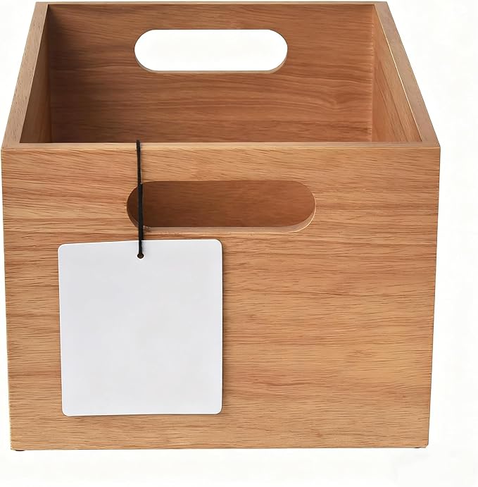 Acacia Wooden Storage Crates Storage Box Farmhouse Decorative Boxes with Handles for Home Organization,Display Handmade Natural Solid Wood Basket (Light Honey)
