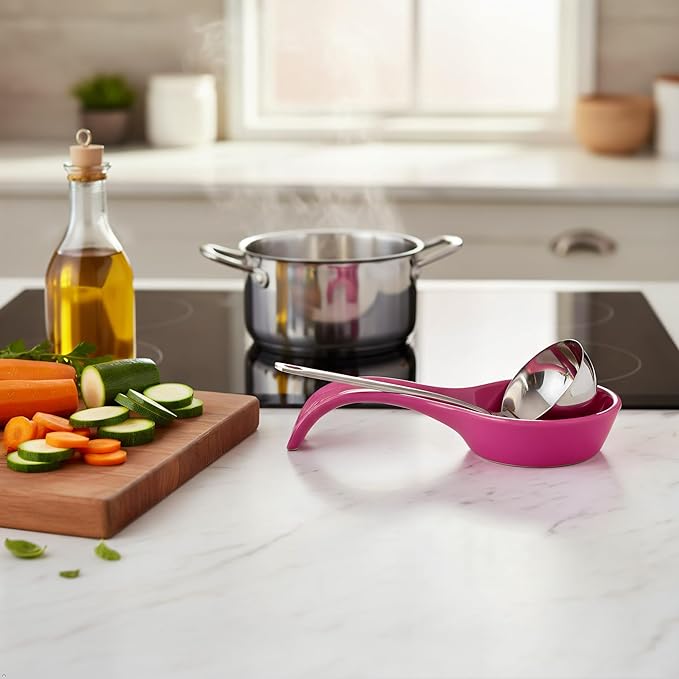 Reston Lloyd Kitchen Counter Utensil Spoon Rest, Ladles, Spaghetti Forks, & Spatulas, Durable BPA-Free Plastic – Dishwasher Safe, Décor, Space Saving Hanging Hole on Handle, Magenta