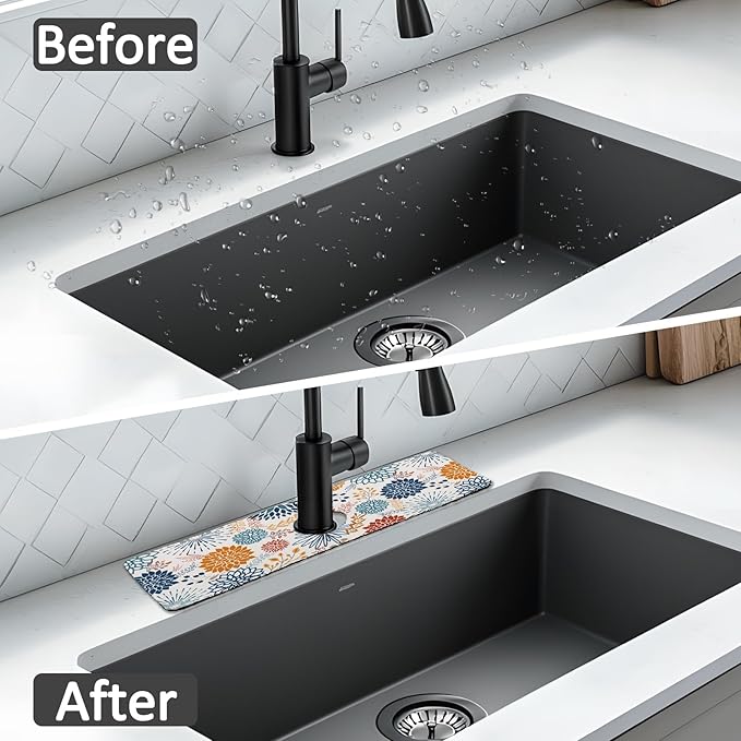15" X 5.5" Kitchen Sink Splash Guard Faucet Mat Mandala Super Absorbent Fast Drying Faucet Guard & Draining Mat Sink Splash Guard Behind Faucet for Kitchen, Bathroom