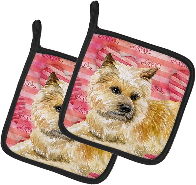 Caroline's Treasures BB9777PTHD Cairn Terrier Love Pair of Pot Holders, Red Kitchen Heat Resistant Pot Holders Sets Oven Hot Pads for Cooking Baking BBQ, 7 1/2 x 7 1/2