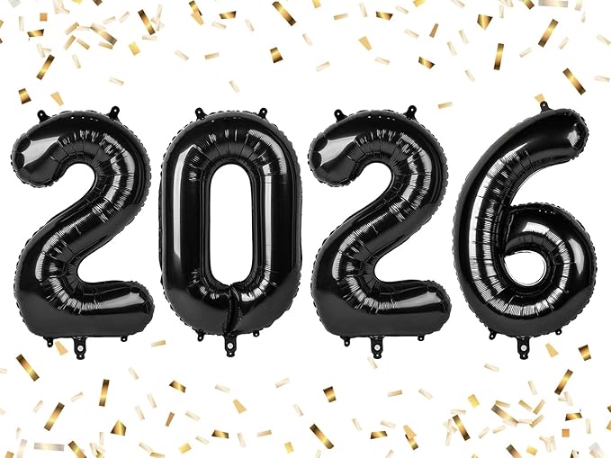 2026 Balloon Number for Happy New Years, Balloon Numbers 40 Inch, Black Balloons for Eve Party Decorations Baby Shower, Big Baloon for 20 26 Birthday Wedding Anniversaries