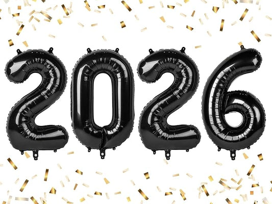 2026 Balloon Number for Happy New Years, Balloon Numbers 40 Inch, Black Balloons for Eve Party Decorations Baby Shower, Big Baloon for 20 26 Birthday Wedding Anniversaries