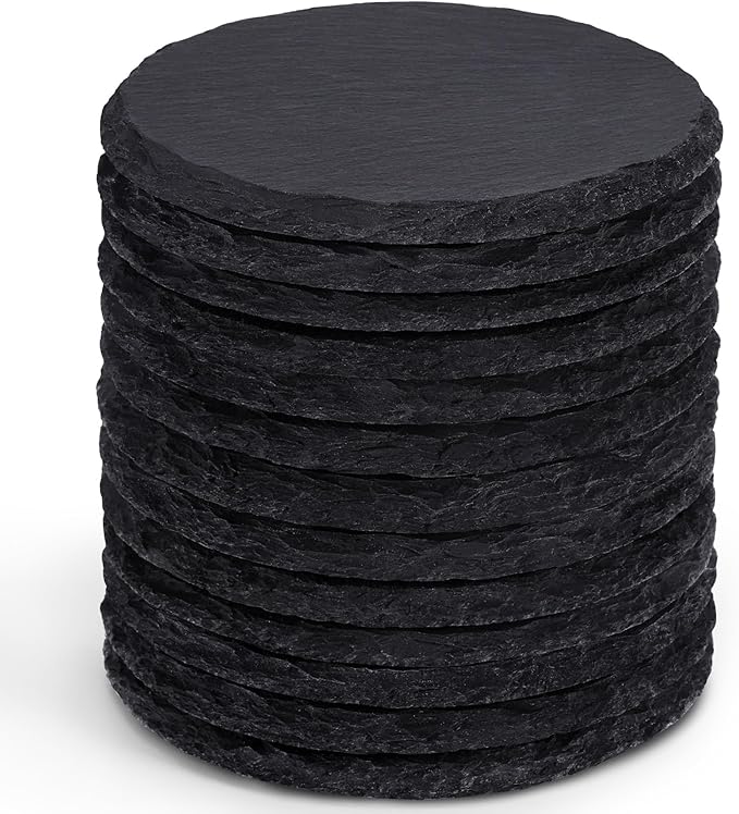 13 Pieces Slate Drink Coasters, GOH DODD 4 Inch Black Coasters Stone Coaster Set, Laser Engraving Blanks with Anti-Scratch Bottom for Home Office Bar Outdoor Housewarming Gifts Wedding Party, Round