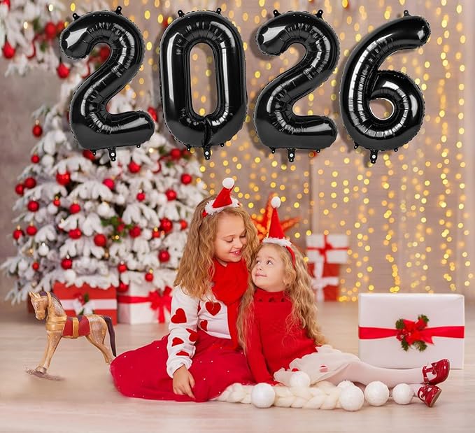 2026 Balloon Number for Happy New Years, Balloon Numbers 40 Inch, Black Balloons for Eve Party Decorations Baby Shower, Big Baloon for 20 26 Birthday Wedding Anniversaries