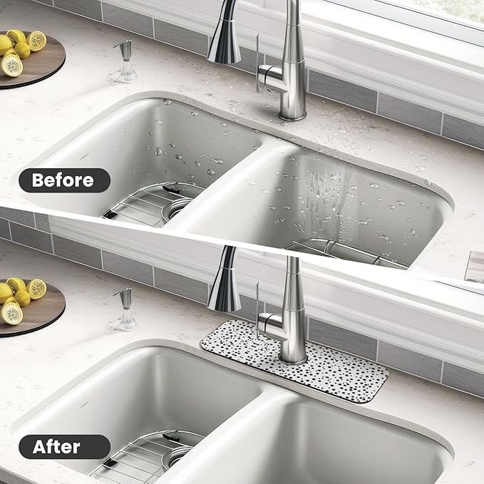 Black and White Polka Dot Printed Faucet Absorbent mat, Suitable for bathrooms, Kitchens, and Other Sink Areas.