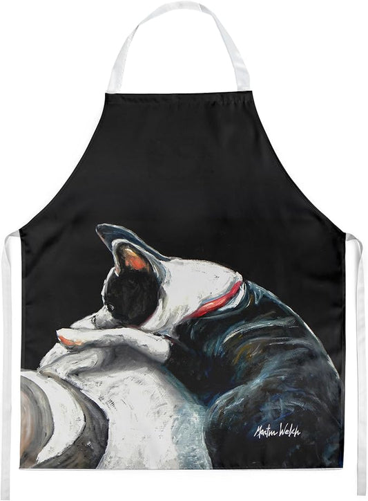 Caroline's Treasures Boston Terrier Spot In The Sun Apron Cooking Kitchen Server Baking Crafts Gardening for Adult Women Men, Unisex, Large, Multicolor