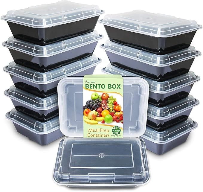 Enther Meal Prep Containers Single Lids Food Storage Bento BPA Free | Stackable | Reusable Lunch Boxes, Microwave/Dishwasher/Freezer Safe Portion Control (28 oz), 12 Pack 1 Compartment