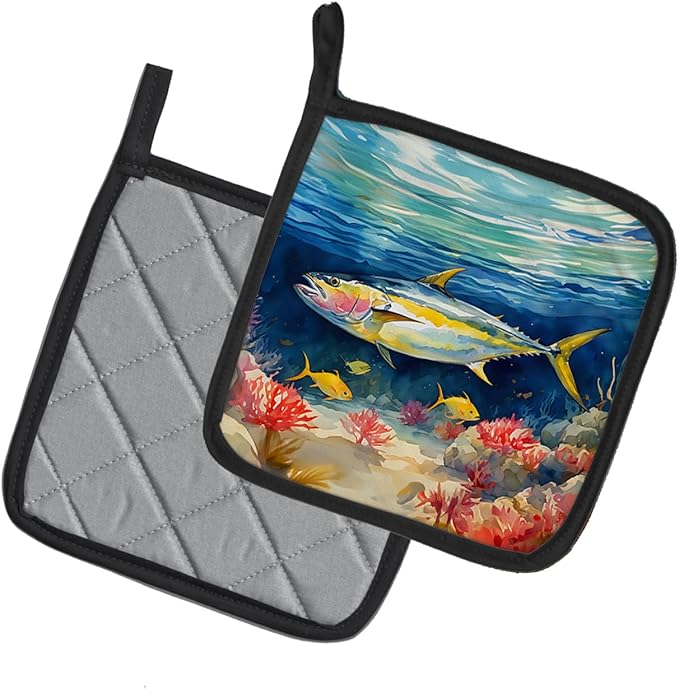 Caroline's Treasures Yellowfin Tuna Pair of Pot Holders Kitchen Heat Resistant Pot Holders Sets Oven Hot Pads for Cooking Baking BBQ, 7 1/2 x 7 1/2