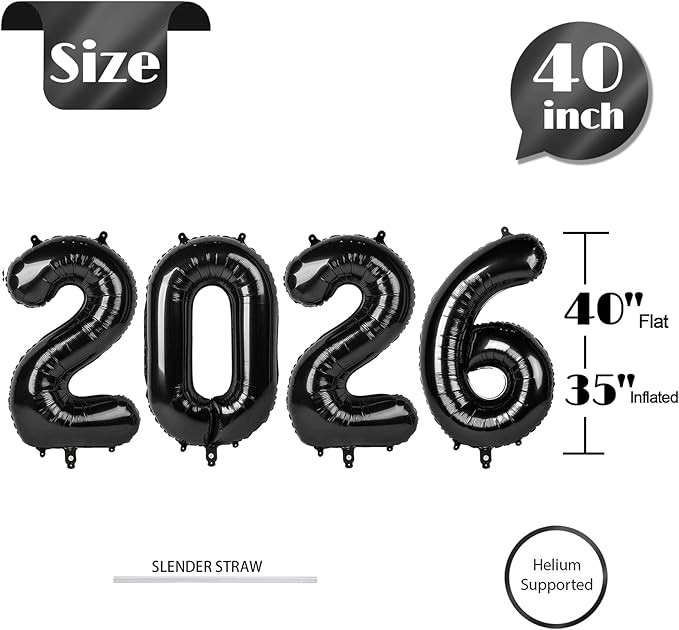 Black 2026 Number Balloon, Black Number Balloons 40 Inch, 2026 Balloon Birthday Decorations, 2026 Birthday Party Supplies, 2026 Graduation Party Favors, Class of 2026 Decorations