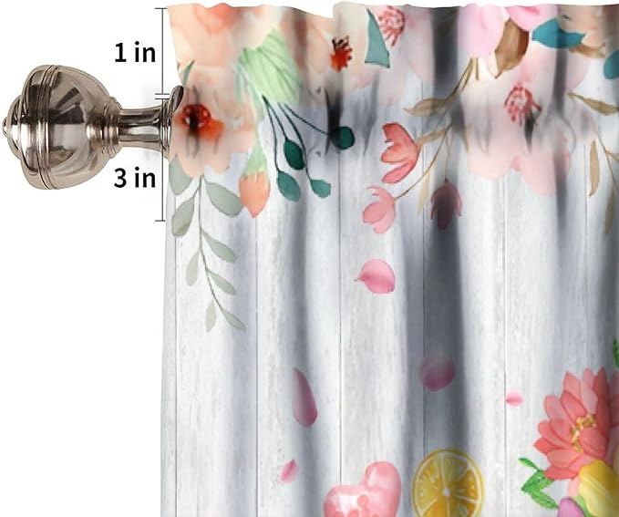Floral Kitchen Valance Curtain, Watercolor Pink Flower Dessert Baking Tools Farmhouse Short Window Treatment for Dining Room Cafe Resturant Afternoon Tea Bedroom Home Decor, 54x18Inch