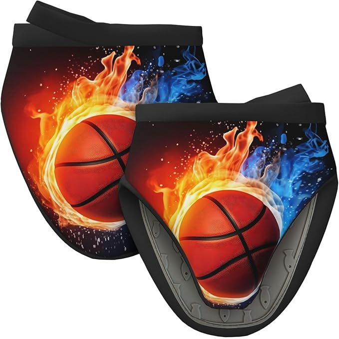 2 Pcs Mini Silicone Oven Mitts Basketball Heat Resistant Grilling Gloves with Hanging Loop, Fire and Water Little Kitchen Mittens for Cooking Baking BBQ