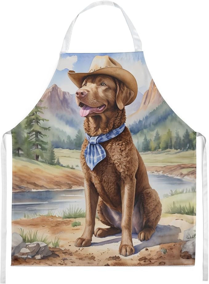 Caroline's Treasures Chesapeake Bay Retriever Cowboy Welcome Apron Cooking Kitchen Server Baking Crafts Gardening for Adult Women Men, Unisex, Large, Multicolor