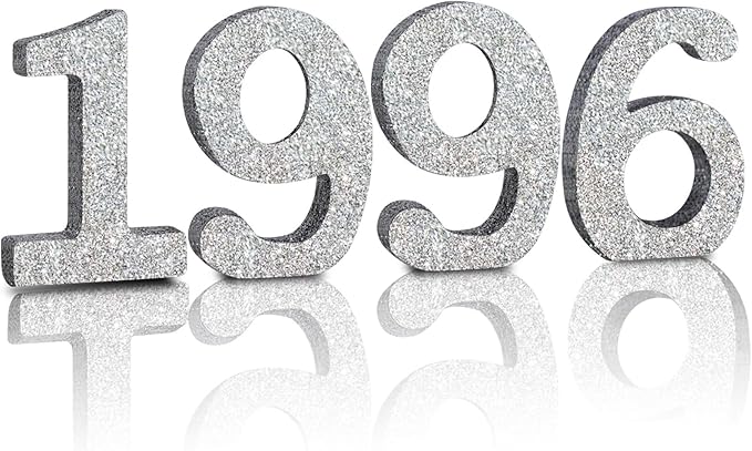TONIFUL 4 Inch 1996 Silver Glitter Table Centerpiece Sign 1996 Number Block for 30th Birthday Decoration,Thirty Years Old Birthday Table Decoration,Class of 1996 Reunion Decorations or Anniversary