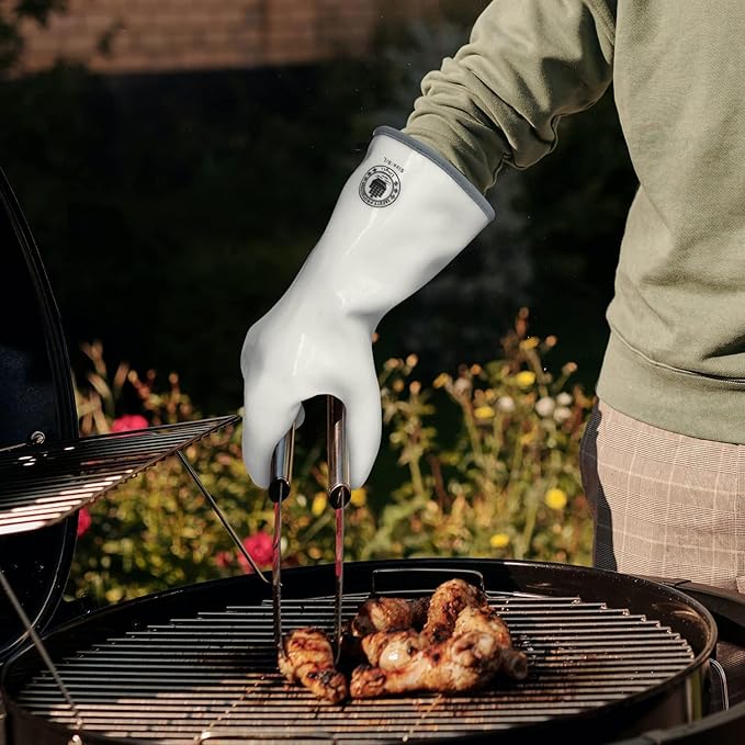 Barbecue Mitts, Silicone Oven Gloves, Heat Resistant Oven Gloves with Fingers, Kitchen Oven Mitts Smoker Gloves for Baking, Grilling, Cooking, Food Grade, Waterproof (8)