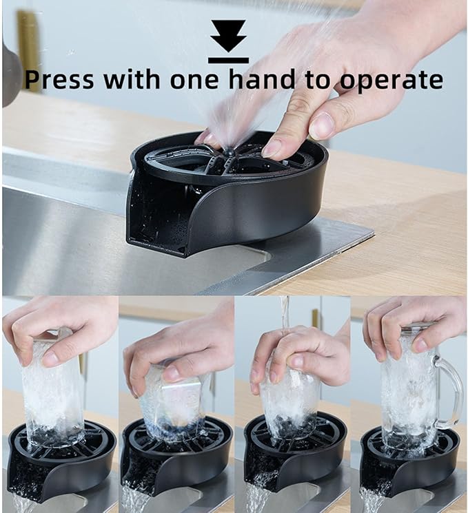 Automatic Glass Rinser for Kitchen Sink, Stainless Steel Cup Washer with G1/2 Thread, Professional - Pressure Glass Washer, ABS Plastic Base