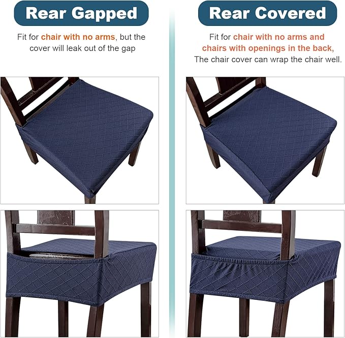 Genina Waterproof Seat Covers for Chairs,Set of 6 Dining Room Chair Seat Covers for Kitchen,Stretch Jacquard Removable Washable Dining Chair Slipcovers Protectors,No Rear Covers, Navy Blue