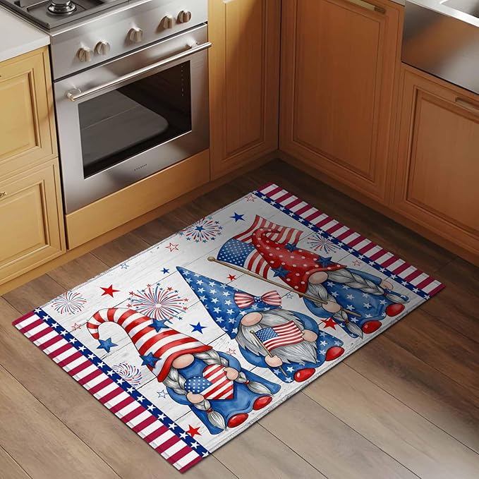 Area Rug 2x3ft, Independence Day USA Flag Star Dwarf Washable Rugs for Living Room Bedroom, Stripes on Wood Grain Soft Non-Slip Area Rugs Rectangle Floor Carpet for Dining Room