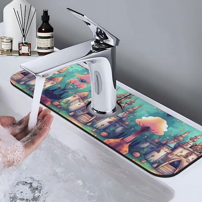 Classical Castle Printed Faucet Absorbent mat, Suitable for bathrooms, Kitchens, and Other Sink Areas.