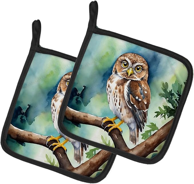Caroline's Treasures Northern Pygmy Owl Pair of Pot Holders Kitchen Heat Resistant Pot Holders Sets Oven Hot Pads for Cooking Baking BBQ, 7 1/2 x 7 1/2