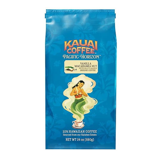 Kauai Coffee Ground Coffee – Smooth, Rich, Medium Roast – Slightly Sweet Nutty Flavor – Arabica Coffee, 10% Hawaiian with No Bitterness – Vanilla Macadamia Nut, 1 Pack of 24oz