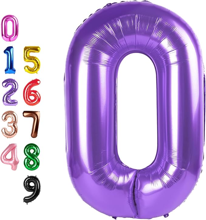 Balloon Numbers Zero 40 Inch Big 0 Purple Balloon Numbers for Birthday Decoration, Baloon for 10 20 30 40 100 2026 Graduation Decor Wedding Anniversaries Party