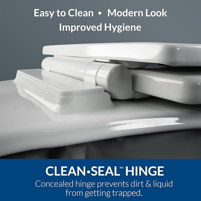 Mayfair Ashton Easy to Clean Single Hinge Toilet Seat, Modern Slow Close Wood Toilet Seat, Made in USA, Round, White