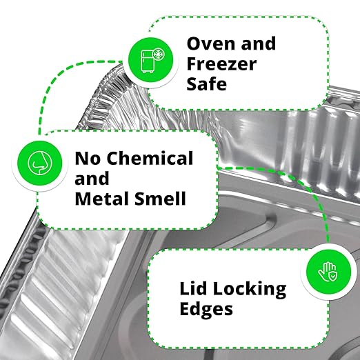 IDL Packaging Full Size Aluminum Steam Table Pans with Lids - Deep, 21" x 13" x 3" (pack of 5) - Disposable Foil Pan for Grilling, Roasting, BBQ, Cooking, Baking, Freezing