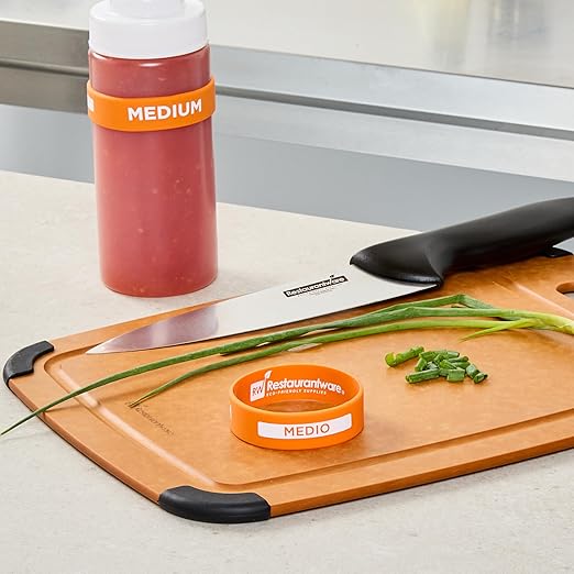 Restaurantware Silicone Squeeze Bottle Band 10 Count 2.75 Inch Dishwasher Safe Condiment Identification Band, Medium Orange Non-Slip Label Band for Condiment Labeling at Restaurants, Food Trucks