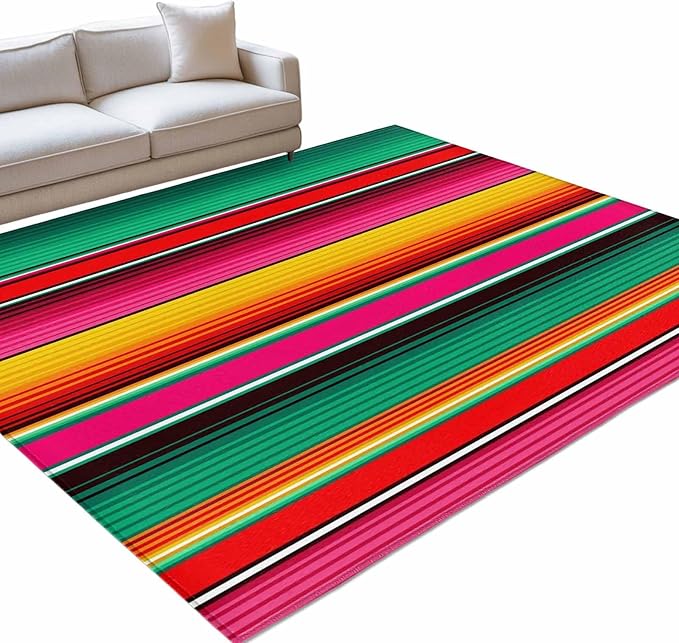 Area Rug 4x6ft, Vintage Mexican Stripes Abstract Washable Rugs for Living Room Bedroom, Native American Stripe Soft Non-Slip Area Rugs Rectangle Floor Carpet for Dining Room