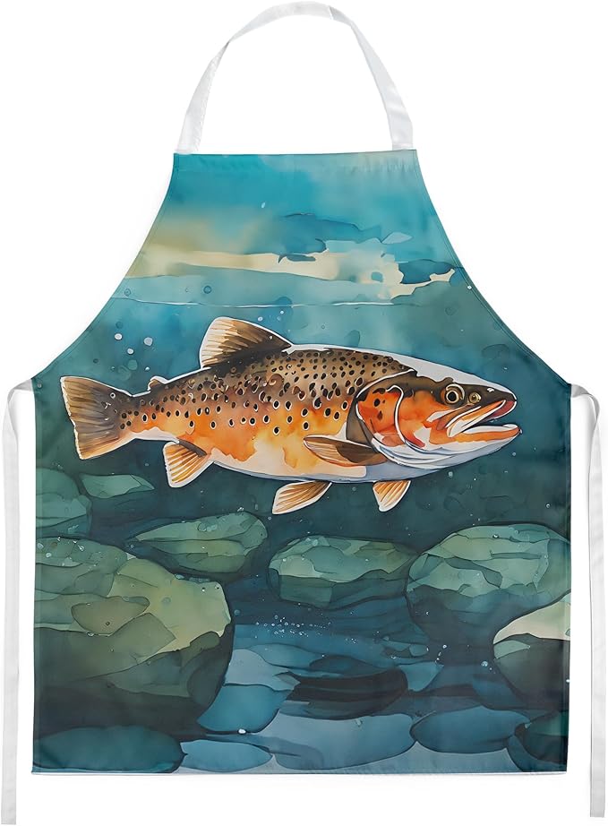 Caroline's Treasures Brown Trout Apron Cooking Kitchen Server Baking Crafts Gardening for Adult Women Men, Unisex, Large, Multicolor