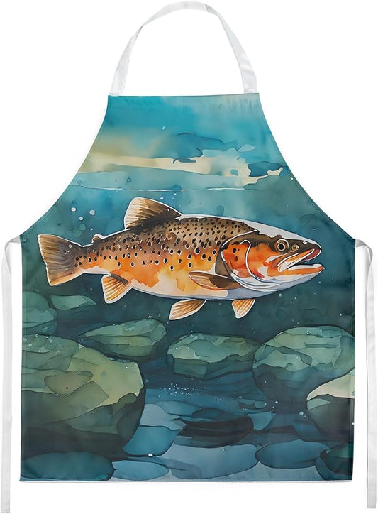 Caroline's Treasures Brown Trout Apron Cooking Kitchen Server Baking Crafts Gardening for Adult Women Men, Unisex, Large, Multicolor